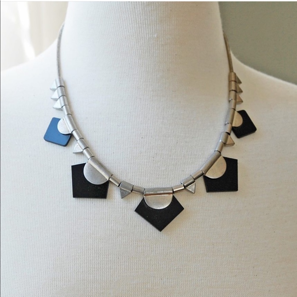 Black and Silver Geometric Y2K Statement Necklace